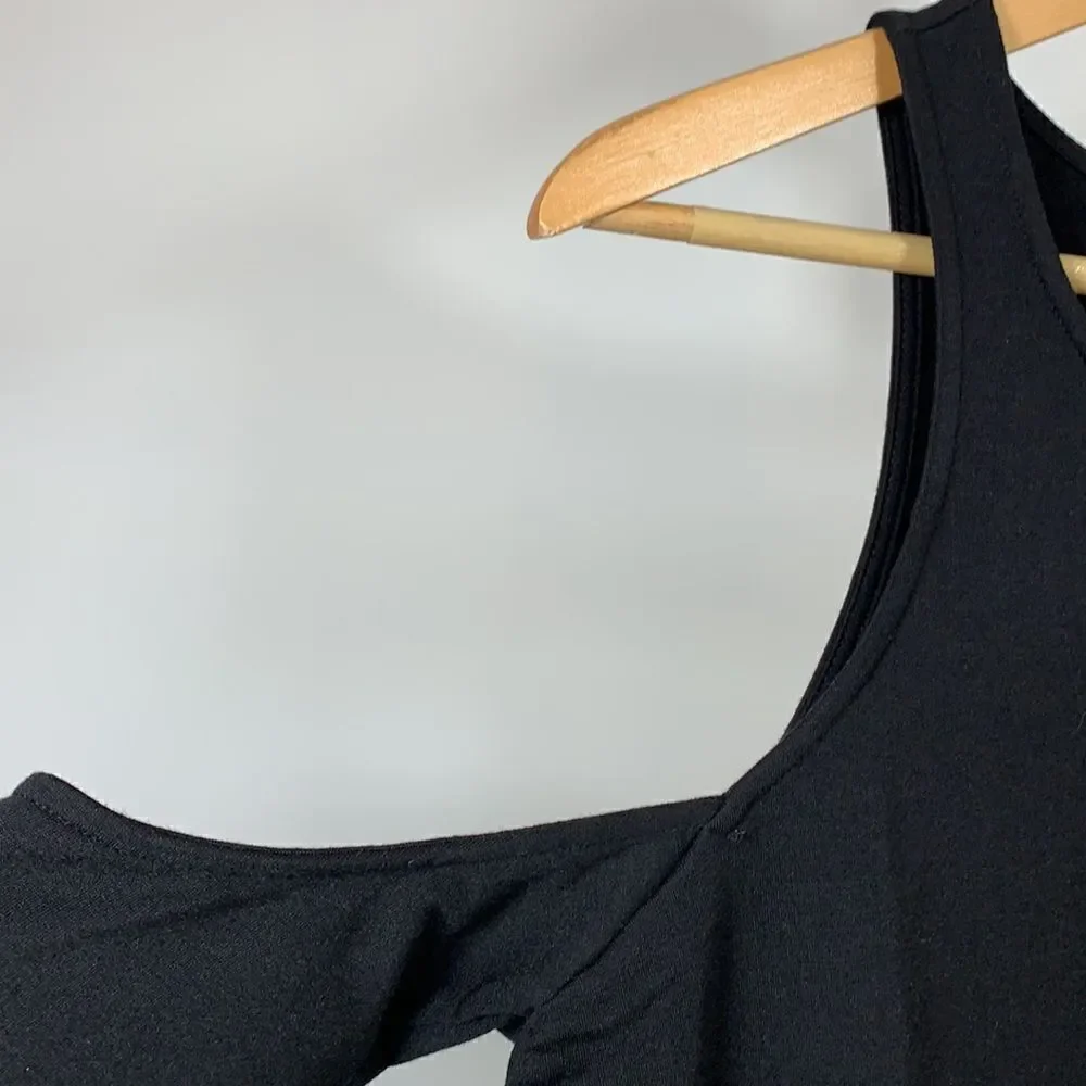 TOBI Women’s Cold Shoulder Zipper Back Fleece Dress Black Size Medium